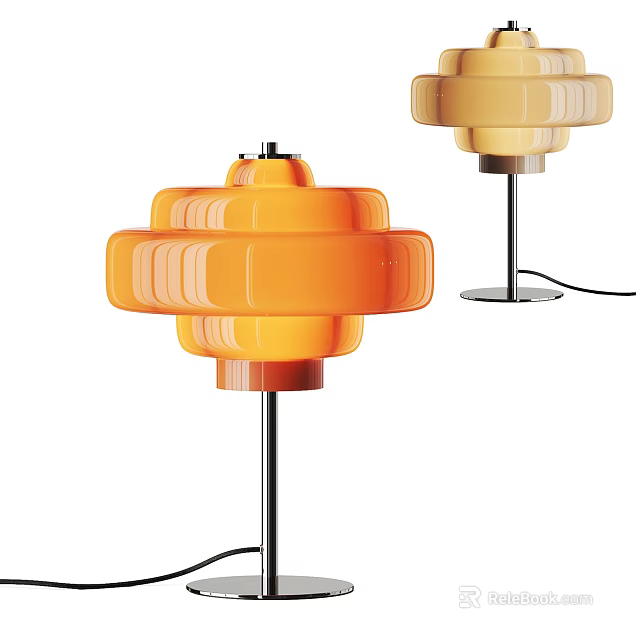 Modern Orange and Yellow Table Lamp With Layered Petal Design And Metal Stand 3d model 