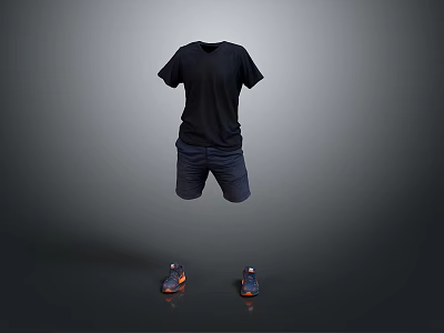 Casual Black T-shirt And Dark Shorts With Stylish Sneakers For Daily Outfit 3d model