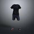Casual Black T-shirt And Dark Shorts With Stylish Sneakers For Daily Outfit