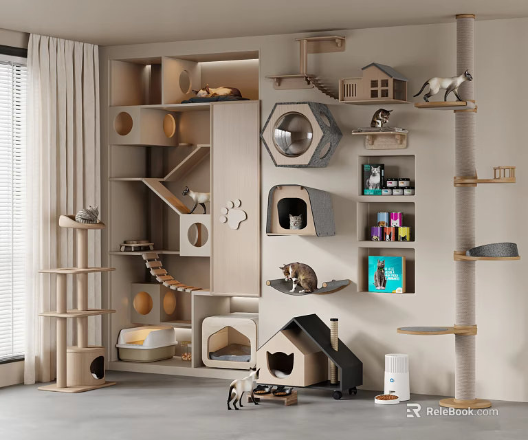 Modern Multi Level Cat Tree With Scratching Posts And Cozy Condos 3d model 