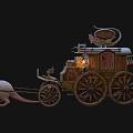 Large White Rat Pulling Steampunk Style Cart With Mechanical Devices And Wheels 3d model