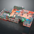 Cartoon Style Scenic Design With Wooden Deck Green Vines Blue Decor And Small Furniture