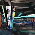 Modern Billiard Room Interior Design With Pool Tables Bar Counter Seating And Lighting