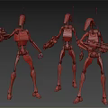 Sci-Fi Robot Characters With Different Designs Standing With Weapons In Action Poses 3d model