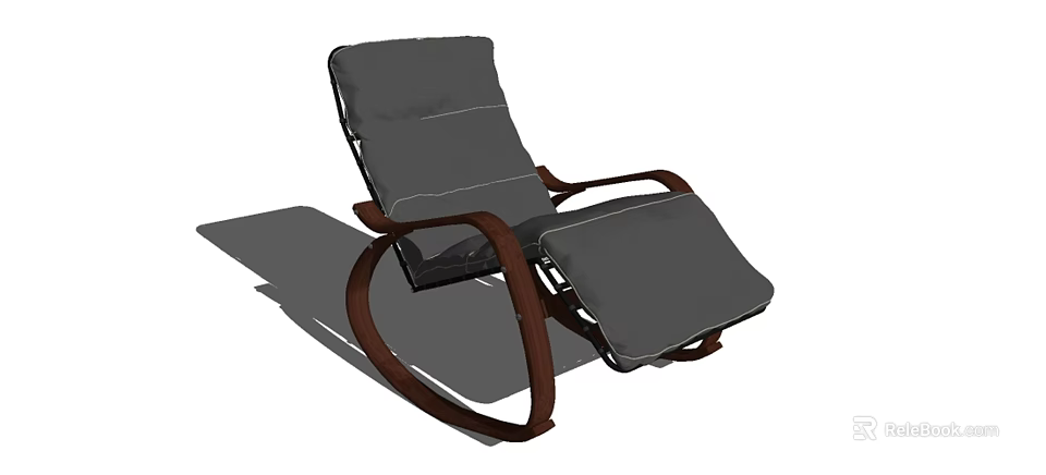 Modern Gray Lounge Chair With Wooden Frame Rocking Design And Ottoman 3d model 