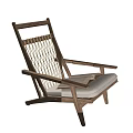 Wooden Lounge Chair With Woven Backrest and Beige Cushion for Comfortable Seating