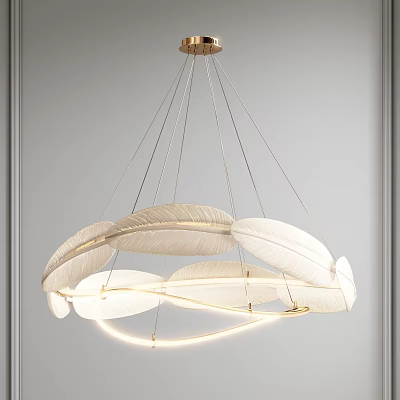 Modern Elegant White Feather Shaped Chandelier With Metal Frame And Warm Lighting 3d model