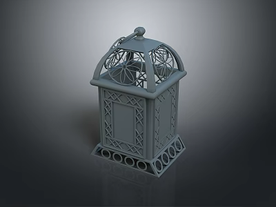 Gray 3D Lantern Model With Intricate Lattice Design And Base Accents 3d model