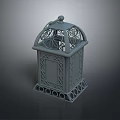 Gray 3D Lantern Model With Intricate Lattice Design And Base Accents