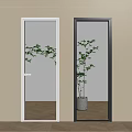 Modern Interior Swing Doors with White Black Frames Frosted Glass and Wooden Floor