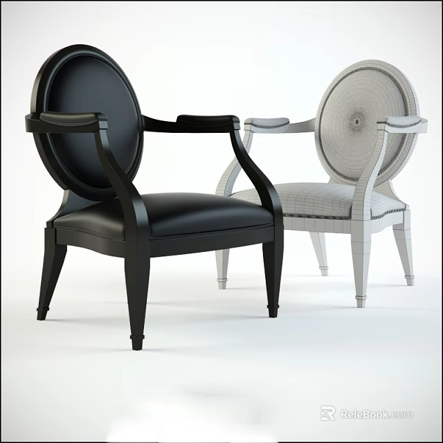 Two Stylish Leisure Chairs Black Leather And Light Woven Design With Armrests 3d model 