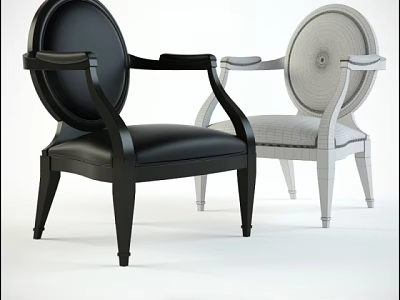 Two Stylish Leisure Chairs Black Leather And Light Woven Design With Armrests 3d model