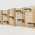 Wooden Slatted Feature Wall With Multiple Planter Boxes And Green Plants 3d model