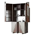 Modern Entryway Console Side Cabinet With Open Storage Shelves And Marble Decorative Panels