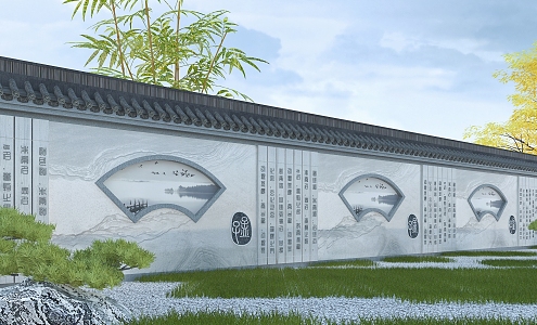 New Chinese Cultural Landscape Wall 3d model