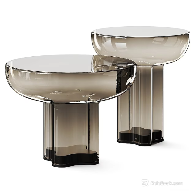 Two Modern Gradient Glass Coffee Tables With Cylindrical Column Bases 3d model