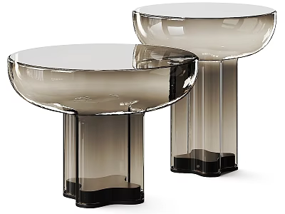 Two Modern Gradient Glass Coffee Tables With Cylindrical Column Bases 3d model