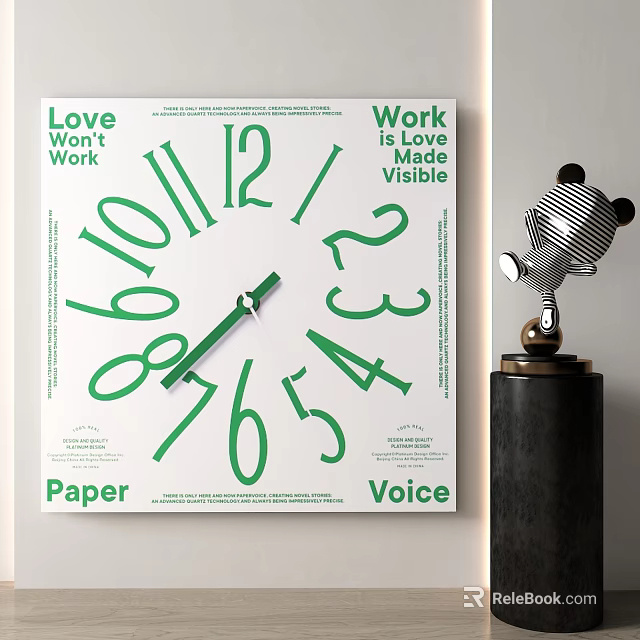 Green Wall Clock With Love Work Paper Voice Typography Design For Home Decor 3d model 