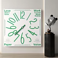 Green Wall Clock With Love Work Paper Voice Typography Design For Home Decor