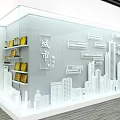 Urban Planning Exhibition Hall With Glass Display Case City Models And White Building Silhouettes