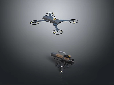 Tactical Quadcopter Drone And Portable Launcher Unit Remote Control Equipment Device 3d model