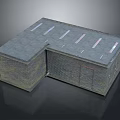 Low Rise Brick Building Corner Layout With Gray Roof And Rectangular Skylights
