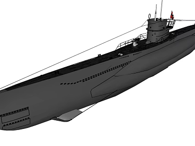Military Submarine Warship With Gray Hull Conning Tower And Periscope Design 3d model