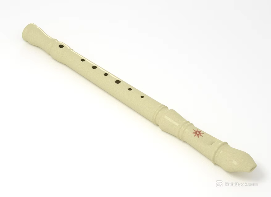 Ivory Colored Flute With Holes And Star End Decoration Musical Instrument 3d model 