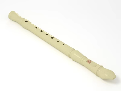 Ivory Colored Flute With Holes And Star End Decoration Musical Instrument 3d model