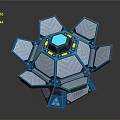 Futuristic Hexagonal Tech Device With Blue Core Yellow Accents And Metallic Panels 3d model