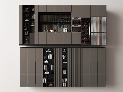 Modern Wine Cabinet With Glass Doors And Multiple Storage Shelves For Bottles 3d model