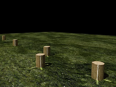 Tree Stump Shaped Floor Lamp Placed On Green Grass Field 3d model