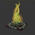 Outdoor Fire Pit With Burning Flames Surrounded By Stones On Red Square Base