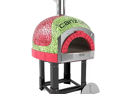 Metal Hardware Pizza Oven With Colorful Mosaic Exterior And Portable Stand For Outdoor Use 3d model