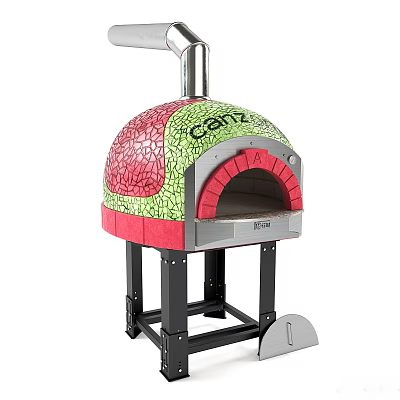 Metal Hardware Pizza Oven With Colorful Mosaic Exterior And Portable Stand For Outdoor Use 3d model