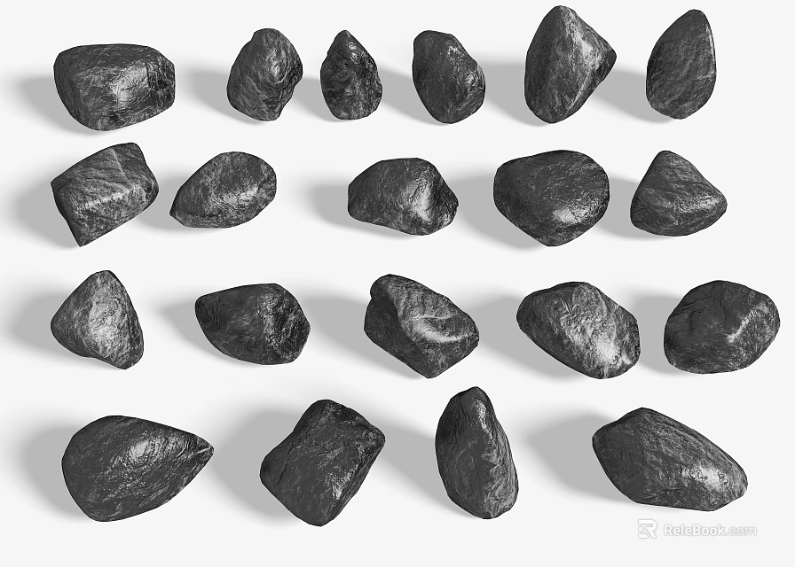 Natural Black Stone Garden Ornaments With Irregular Shapes For Outdoor Decor 3d model 