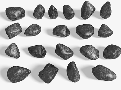 Natural Black Stone Garden Ornaments With Irregular Shapes For Outdoor Decor 3d model