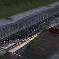 Modern Outdoor Parking Lot Featuring Orange Canopy Red Sports Car And Modern Building Design
