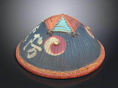Traditional Conical Hat Deep Blue Body Red Woven Edge Yin Yang Symbol Design 3d model