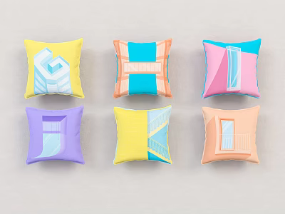 Colorful Decorative Pillows With Geometric Patterns In Various Bright Colors 3d model