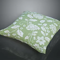 Green Decorative Cushion With White Floral Pattern And Linen Texture Design 3d model