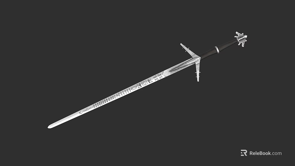 Medieval Long Sword With Cross Guard And Decorative Hilt As Historical Weapon 3d model 