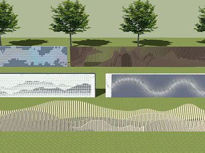 Scenic Feature Wall Designs With Wavy Patterns Mountain Motifs And Trees In Garden 3d model