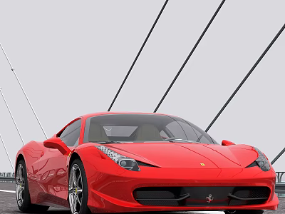 Red Sports Car With Sleek Design Shiny Exterior On Modern Bridge Front View 3d model