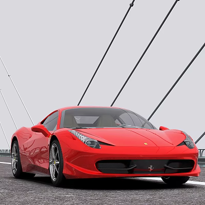 Red Sports Car With Sleek Design Shiny Exterior On Modern Bridge Front View 3d model