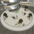 Spiral Staircase Circular Hall Interior With Multi Level Design Green Plants And Benches 3d model
