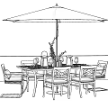 Outdoor Table with Umbrella and Chairs Featuring Sea View and Decorative Centerpiece
