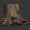 Natural Wooden Stump Decorative Ornament With Green Moss And Pink Mushrooms