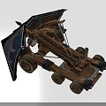 Ancient Wooden Wheeled Siege Weapon with Catapult Structure for Medieval Warfare