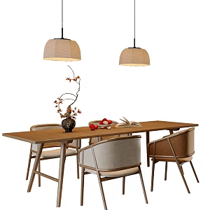 New Chinese Song Style Dining Table and Chair Combination Chandelier Dining Chair Dining Table 3d model